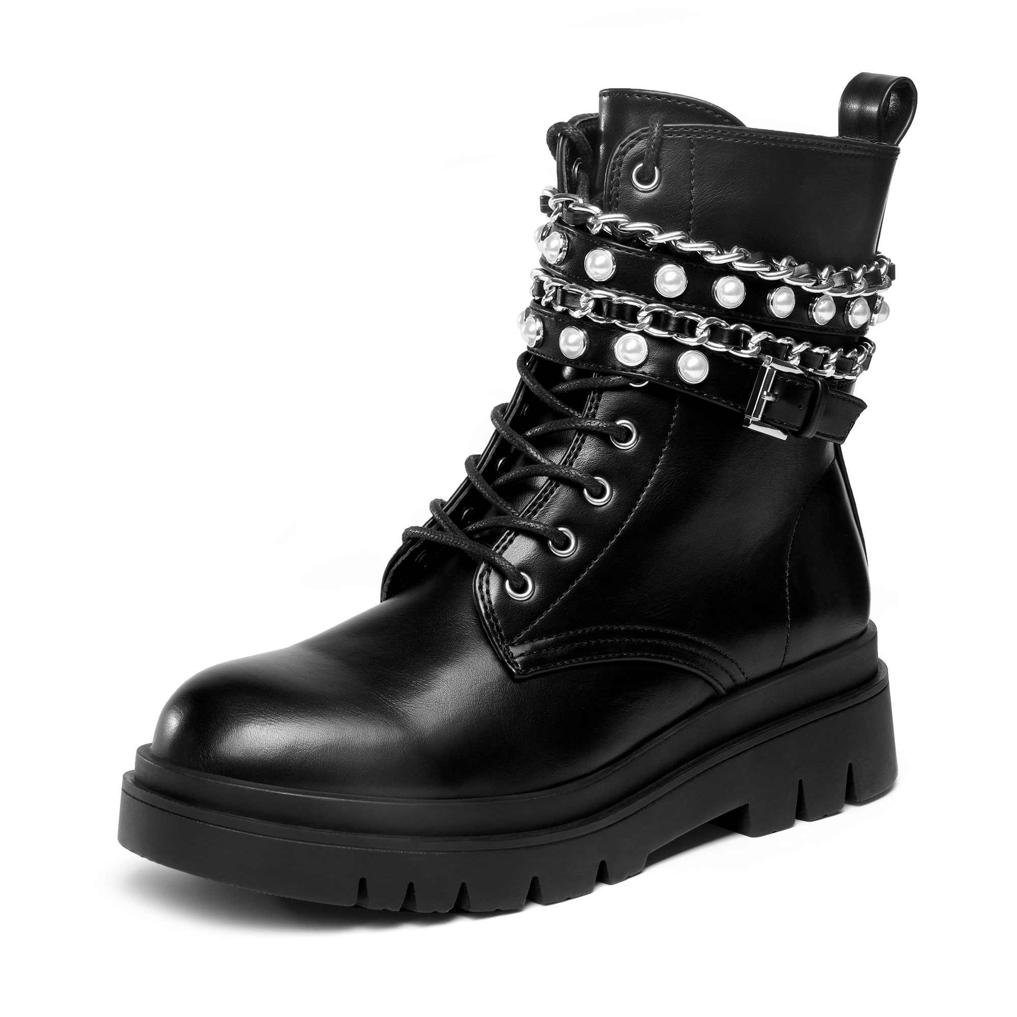 Women's Chunky Lug Sole Boots Chain Ankle BootsDream Pairs